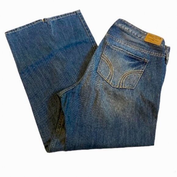 HOLLISTER Whisker Denim Blue Jeans Straight Leg Womens Size 11 - Picture 5 of 16